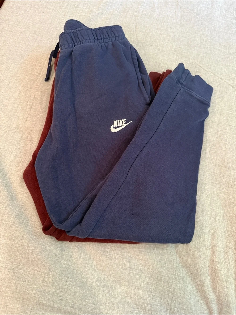 Nike Men’s Maroon and Navy Fleece Joggers with White Logo